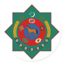 Turkmenistan Official Coat Of Arms Heraldry Symbol Round Sticker
