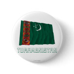 Turkmenistan Waving Flag with Name Button