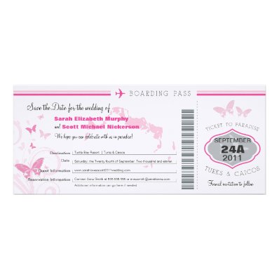 Turks & Caico Save the Date Boarding Pass Personalized Invitation