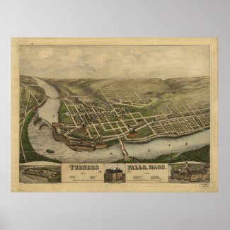 Turners Falls Massachusetts 1877 Antique Panoramic Print