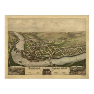 Turners Falls Massachusetts 1877 Antique Panoramic Print