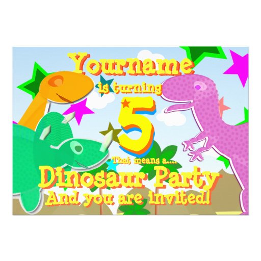 Turning 5 Dinosaur Birthday Party Invitations