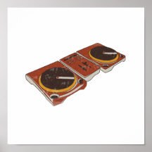 Turntable Double DJ Grunged Graphic Print