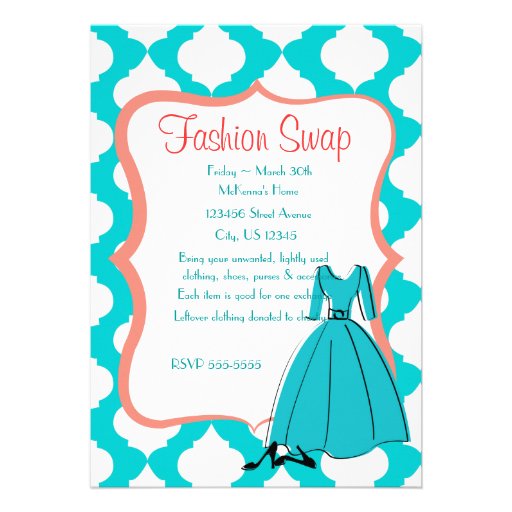 Turqoise & Coral Fashion Swap Invitations