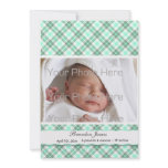 Turqoise Plaid Baby Photo Announcement