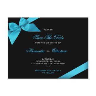 Turqoise Ribbon Wedding Save the Date 4 postcard