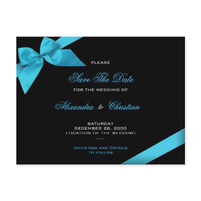 Turqoise Ribbon Wedding Save the Date 4 Postcard
