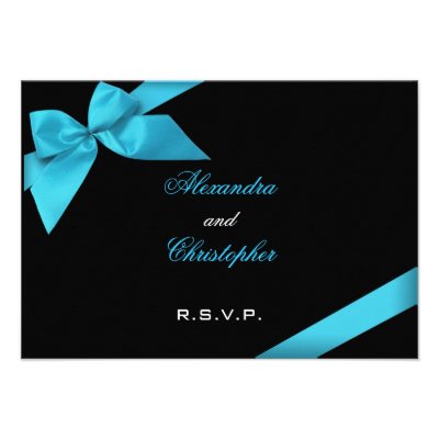 Turquise Ribbon Wedding RSVP Custom Invitation