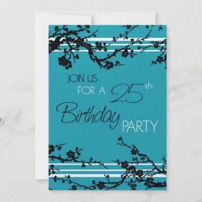 25th birthday party invitation card in elegant turquois