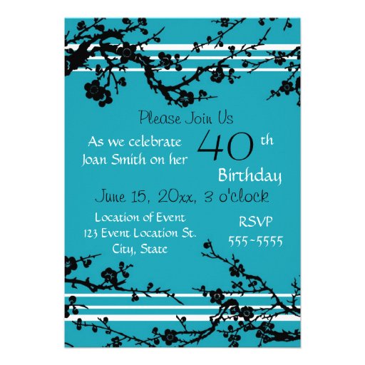 Turquoise 40th Birthday Party Invitation Card