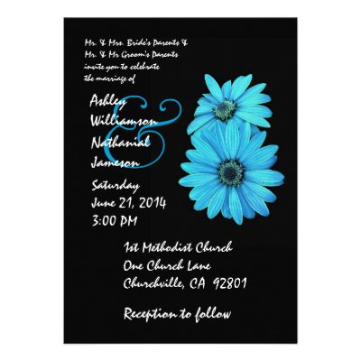 Turquoise and Black Daisy Wedding Invitation