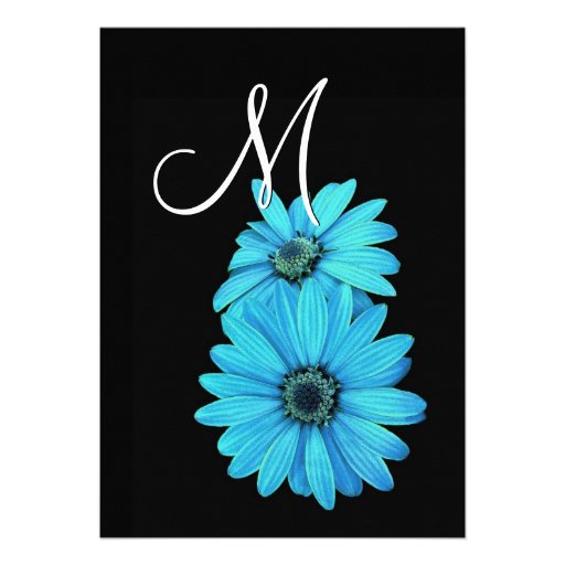 Turquoise and Black Daisy Wedding Invitation