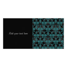 Turquoise and Black Damask Custom Photo Card