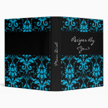 Turquoise and Black Damask Recipe Book Binder