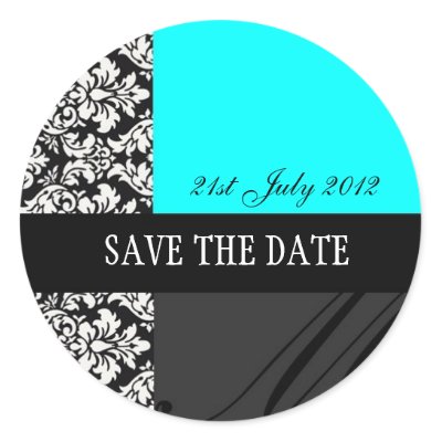 Turquoise and Black Damask Wedding Stickers by Eternalflame