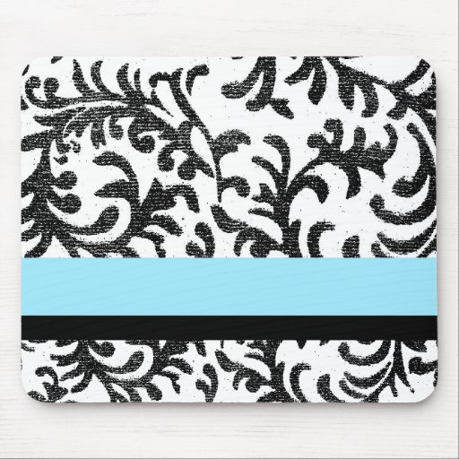 Turquoise and Black Floral Pattern Mouse Pads