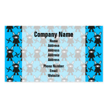 Turquoise and Black Ninja Bunny Pattern Business Card Template