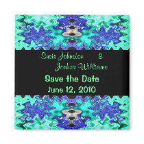 turquoise and black save the date magnets