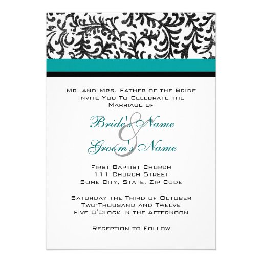 Turquoise and Black Wedding Invitation