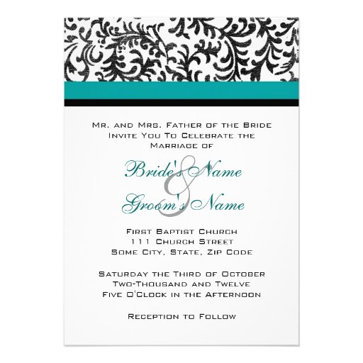 Turquoise and Black Wedding Invitation