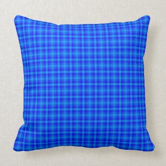 Turquoise and Blue Retro Chequered Pattern Throw Pillow