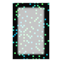Turquoise and Blue Squares on Black. Custom Stationery