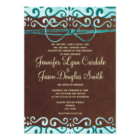 Turquoise and Brown Country Wedding Invitations Announcement