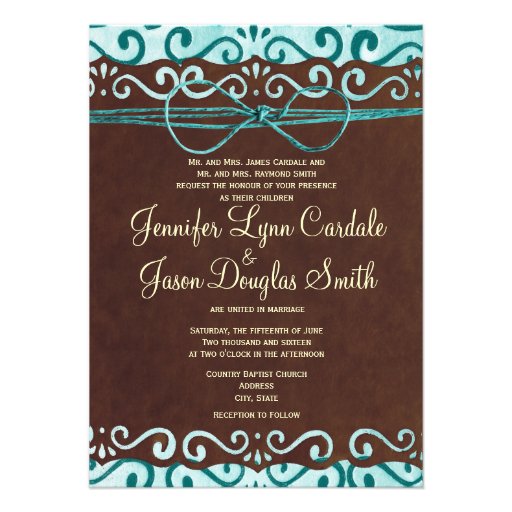 Turquoise and Brown Country Wedding Invitations