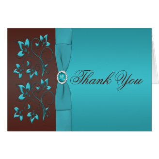 Turquoise and Brown Floral Jewelled Thank You Card
