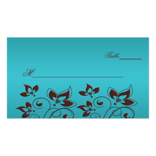 Turquoise and Brown Floral Placecards Business Cards (front side)