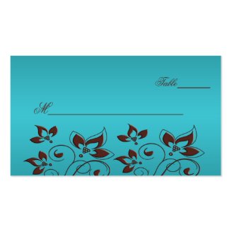 Turquoise and Brown Floral Placecards Business Cards