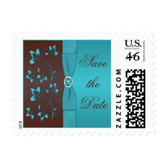 Turquoise and Brown Floral Save the Date Postage