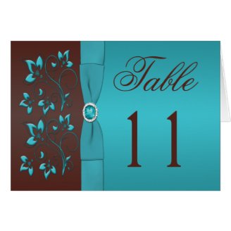 Turquoise and Brown Floral Table Number Card
