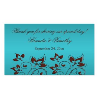 Turquoise and Brown Floral Wedding Favor Tag Business Card