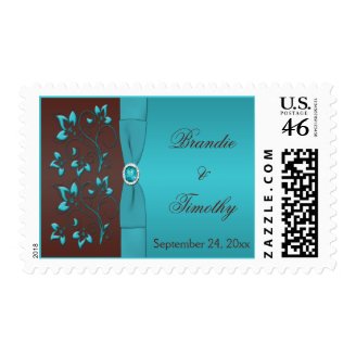 Turquoise and Brown Floral Wedding Postage
