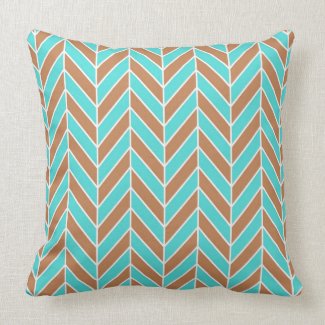 Turquoise And Brown Herringbone Throw Pillow