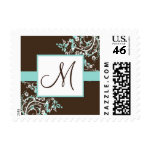 Turquoise and Brown Monogram Postage Stamps stamp