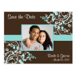 Turquoise and Brown Save the Date Photo Postcards