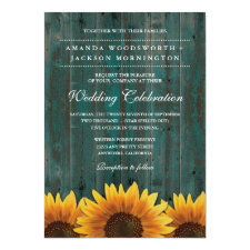 Turquoise and Brown Sunflower Wedding Invitations
