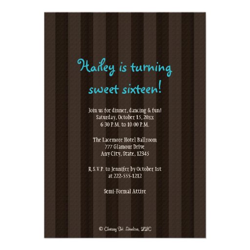 Turquoise and Brown Vintage Damask Sweet Sixteen Custom Invites
