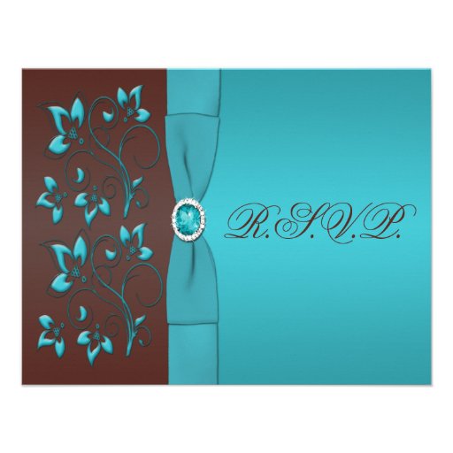 Turquoise and Chocolate Floral Reply Card Custom Invitation