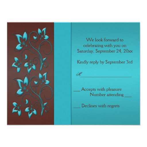 Turquoise and Chocolate Floral Reply Card Custom Invitation