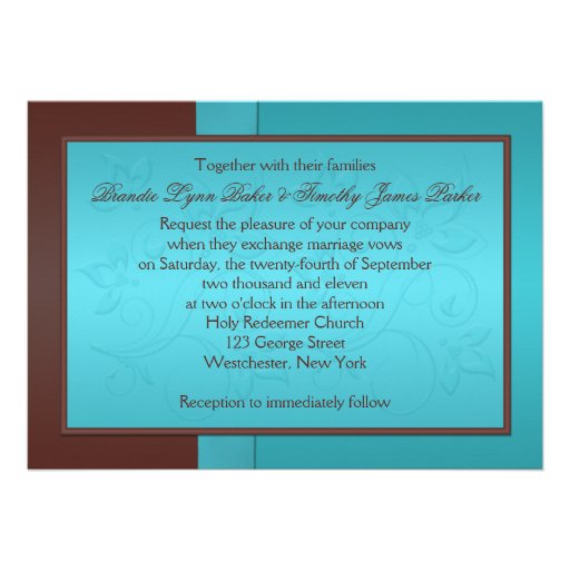 Turquoise and Chocolate Floral Wedding Invitation