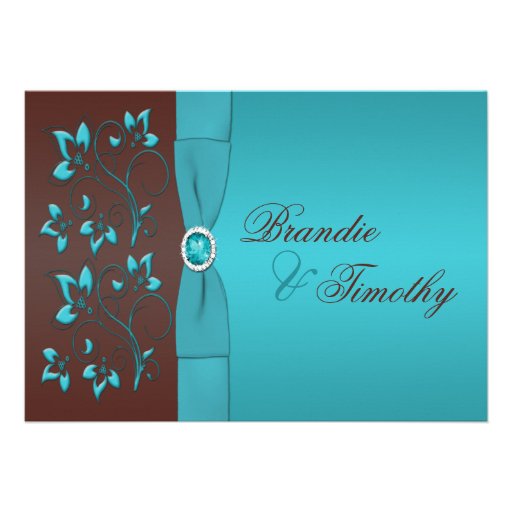 Turquoise and Chocolate Floral Wedding Invitation