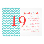 Turquoise and Coral Chevron Birthday Invitation