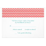 Turquoise and Coral Chevron Wedding RSVP Card Invitation
