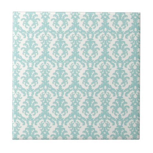 Turquoise and Cream Damask Ceramic Tile Zazzle