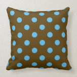 Turquoise and dark brown polka dots on a pillow.