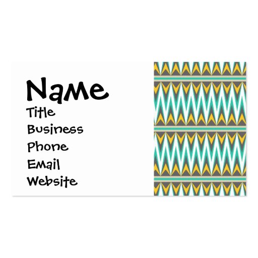 Turquoise and Gold Tribal Arrowhead Zigzags Design Business Card Templates (front side)