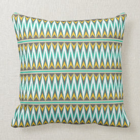Turquoise and Gold Tribal Arrowhead Zigzags Print Throw Pillows